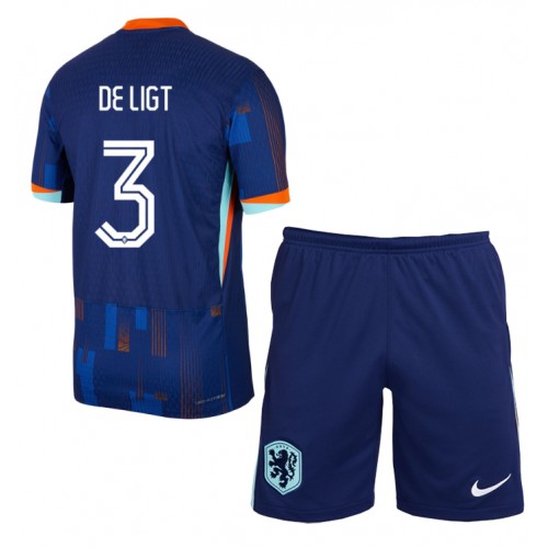 Maglia Calcio Paesi Bassi Matthijs de Ligt #3 Seconda Divisa Bambino Europei 2024 Manica Corta (+ pantaloncini)